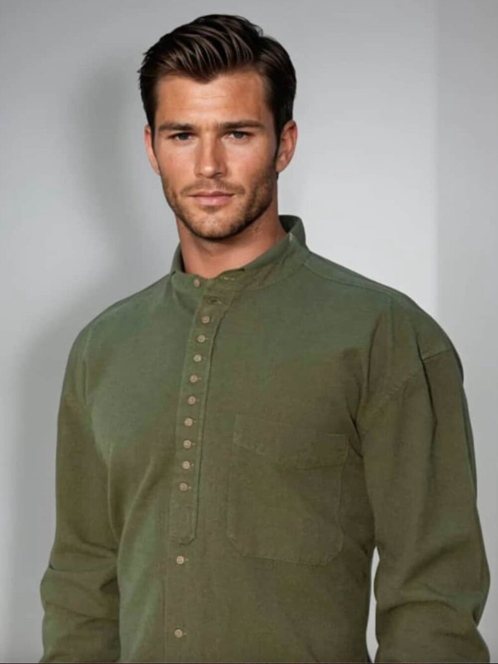 Civilian Traditional Irish Grandfather Shirt – Army Green - Size Extra Large